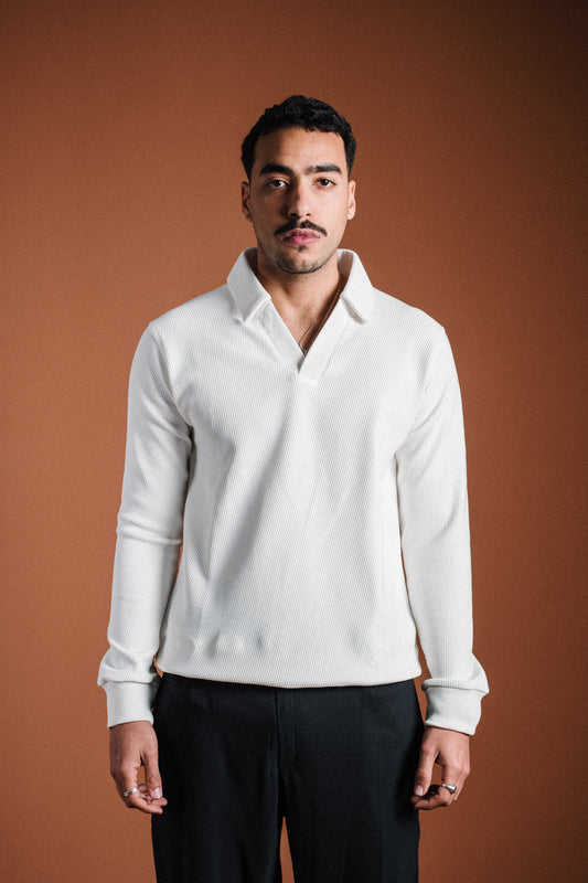 White Long Sleeve Polo